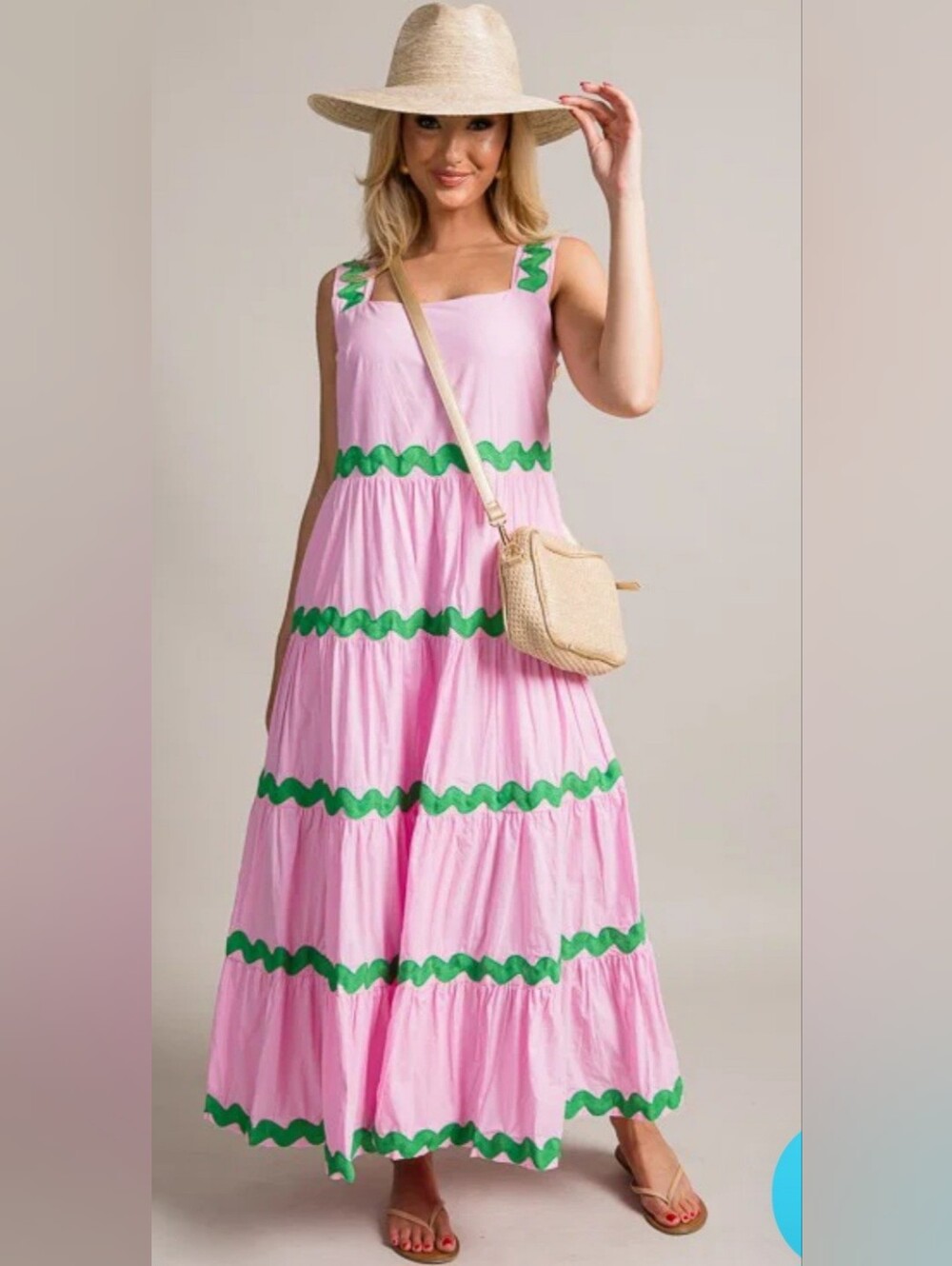 Merci Pink & Green Ric Rac Maxi Dress Size S